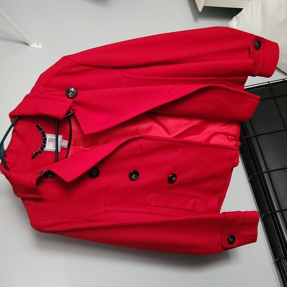 Red JC Penney wool blend peacoat, size M